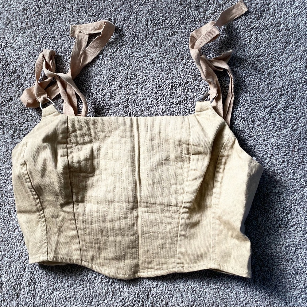 F21 Neutral Strappy Corset Top